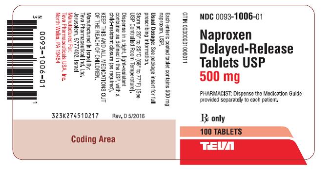 Naproxen Delayed-Release Tablets USP 500 mg 100s Label