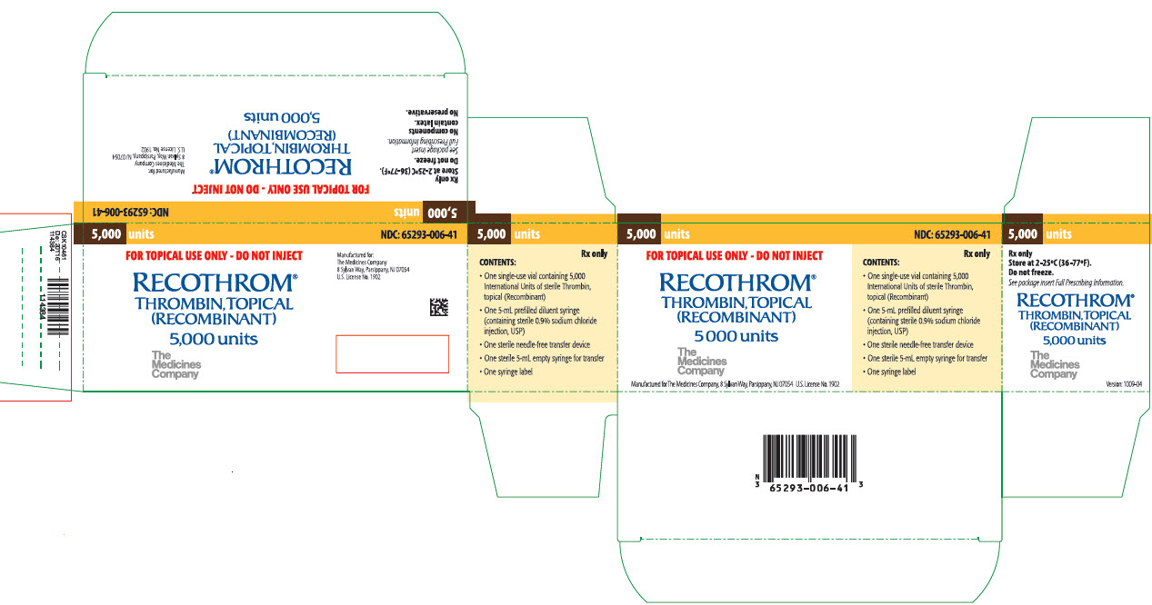 5,000 units NDC: <a href=/NDC/65293-006-41>65293-006-41</a> FOR TOPICAL USE ONLY - DO NOT INJECT RECOTHROM® THROMBIN, TOPICAL (RECOMBINANT) 5,000 units