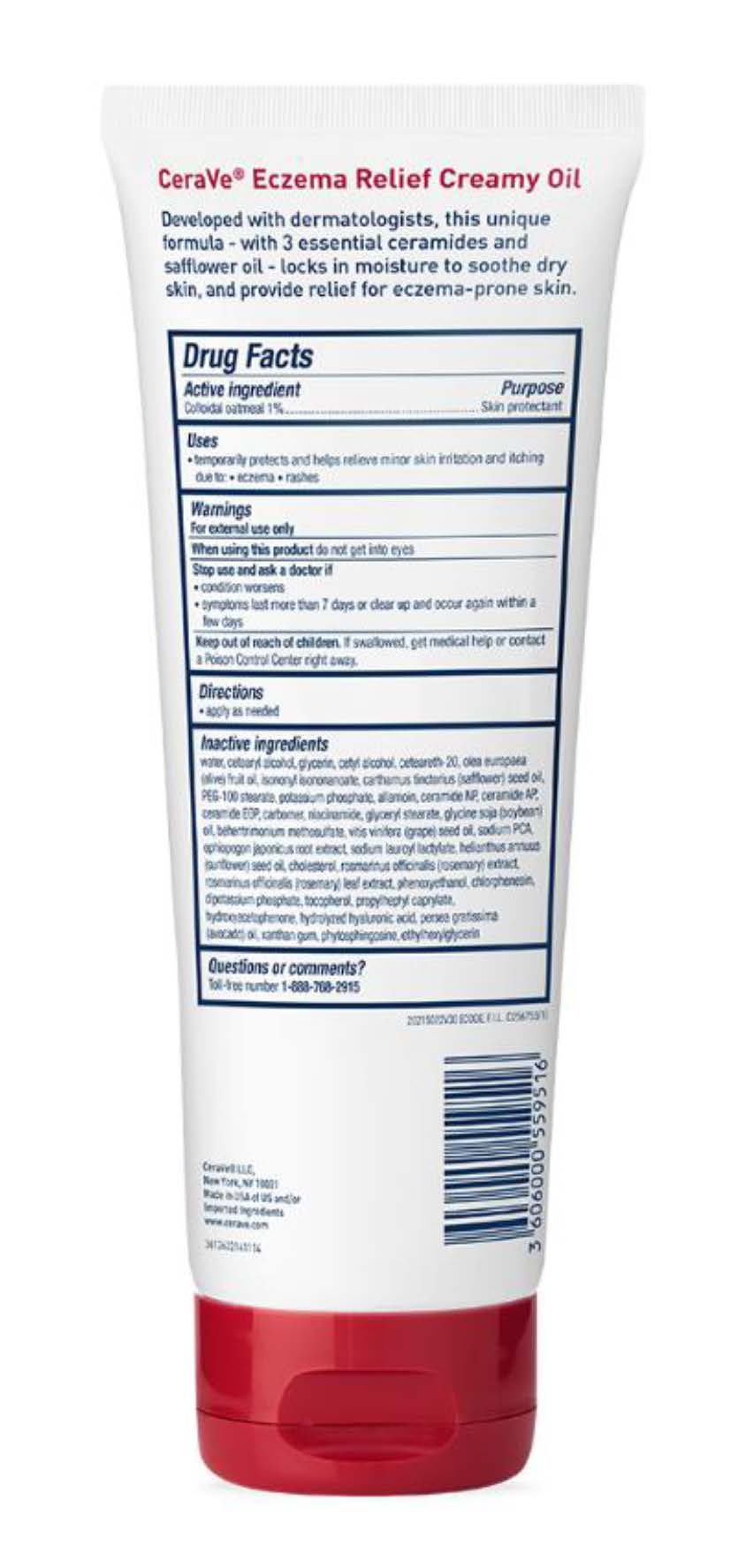 CERAVE DEVELOPED WITH DERMATOLOGISTS ECZEMA RELIEF CREAMY oatmeal oil