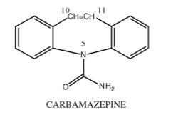 The structural formula for EQUETRO (carbamazepine) is a mood stabilizer available for oral administration as 100 mg, 200 mg, and 300 mg extended-release capsules of carbamazepine, USP. Carbamazepine is a white to off-white powder, practically insoluble in water and soluble in alcohol and in acetone. Its molecular weight is 236.27.