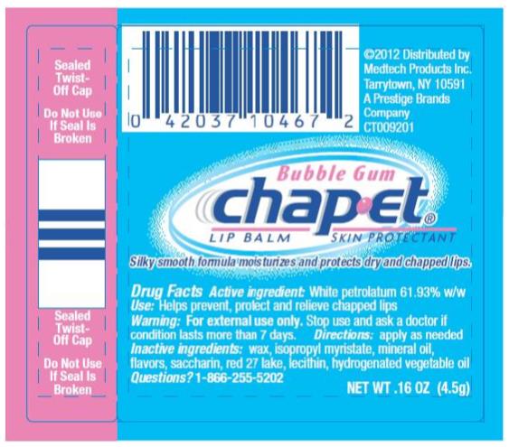 Bubble Gum chap-et
LIP BALM SKIN PROTECTANT
NET WT 0.16 OZ (4.5g)
