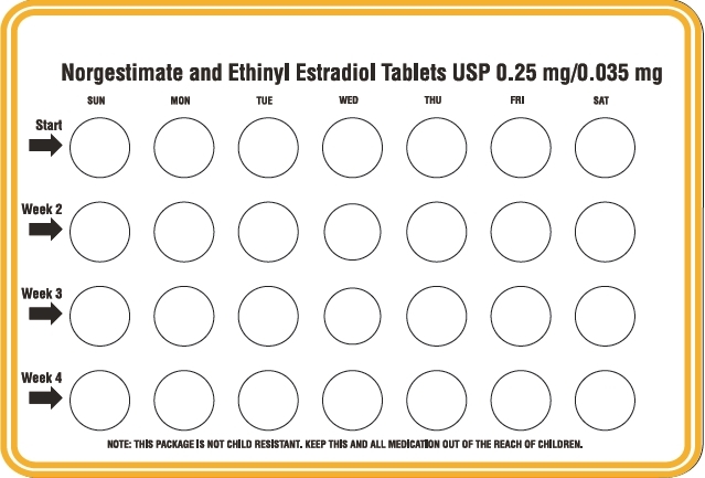  Norgestimate and Ethinyl Estradiol USP 0.25 mg/0.035 mg Blister Card