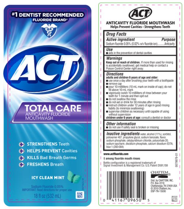 #1 DENTIST RECOMMENDED 
FLUORIDE BRAND
ACT®
TOTAL CARE
ANTICAVITY FLUORIDE 
MOUTHWASH
ICY CLEAN MINT
Sodium Fluoride 0.05%
18 fl oz (532 mL)
