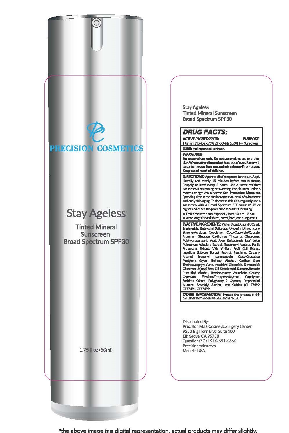 Precicson Cosmetics Stay Ageless Tinted Mineral Sunscreen Broad Spectrum SPF 30 1.75 fl oz (50ml)