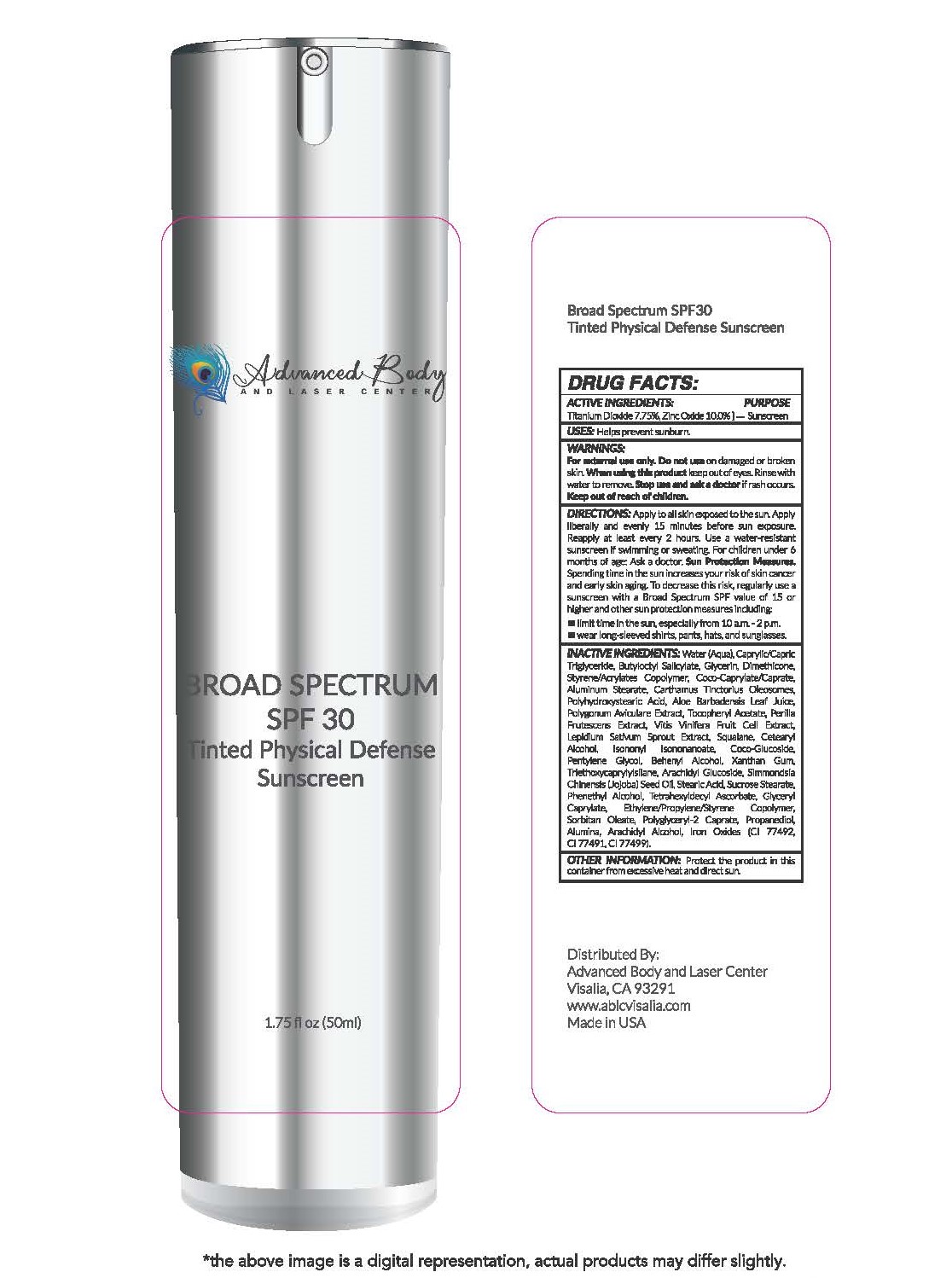 Advanced Body and Laser Center Broad Spectrum SPF 30 Tinted Mineral Defense Sunscreen 1.75 fl oz (50ml)