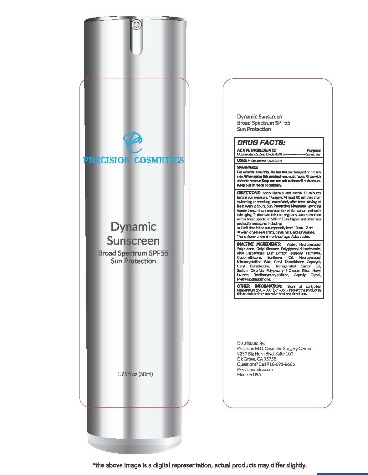 Precision Cosmetics Dynamic Sunscreen Broad Spectrum SPF 55 Sun Protection 1.75 fl oz (50ml)
