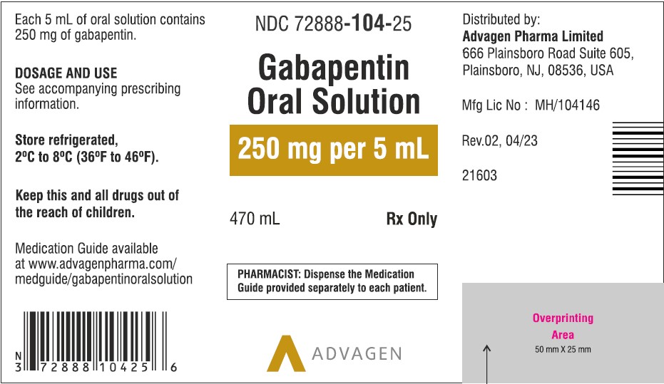 Gabapentin Oral Solution - NDC: <a href=/NDC/72888-104-25>72888-104-25</a> - Label