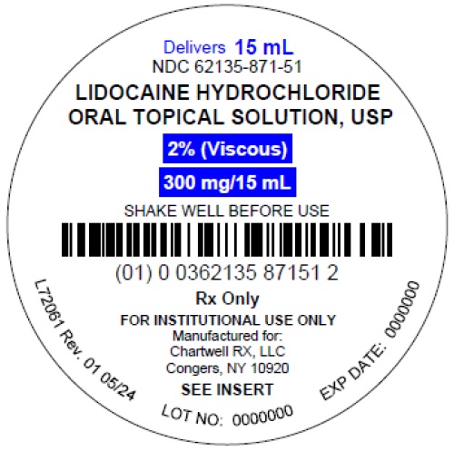  Lidocaine Hydrochloride Oral Topical Solution, USP 2% (Viscous) NDC: <a href=/NDC/62135-871-51>62135-871-51</a> - 15 mL Unit Dose Label