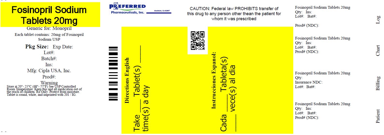 Fosinopril Sodium Tablets 20mg