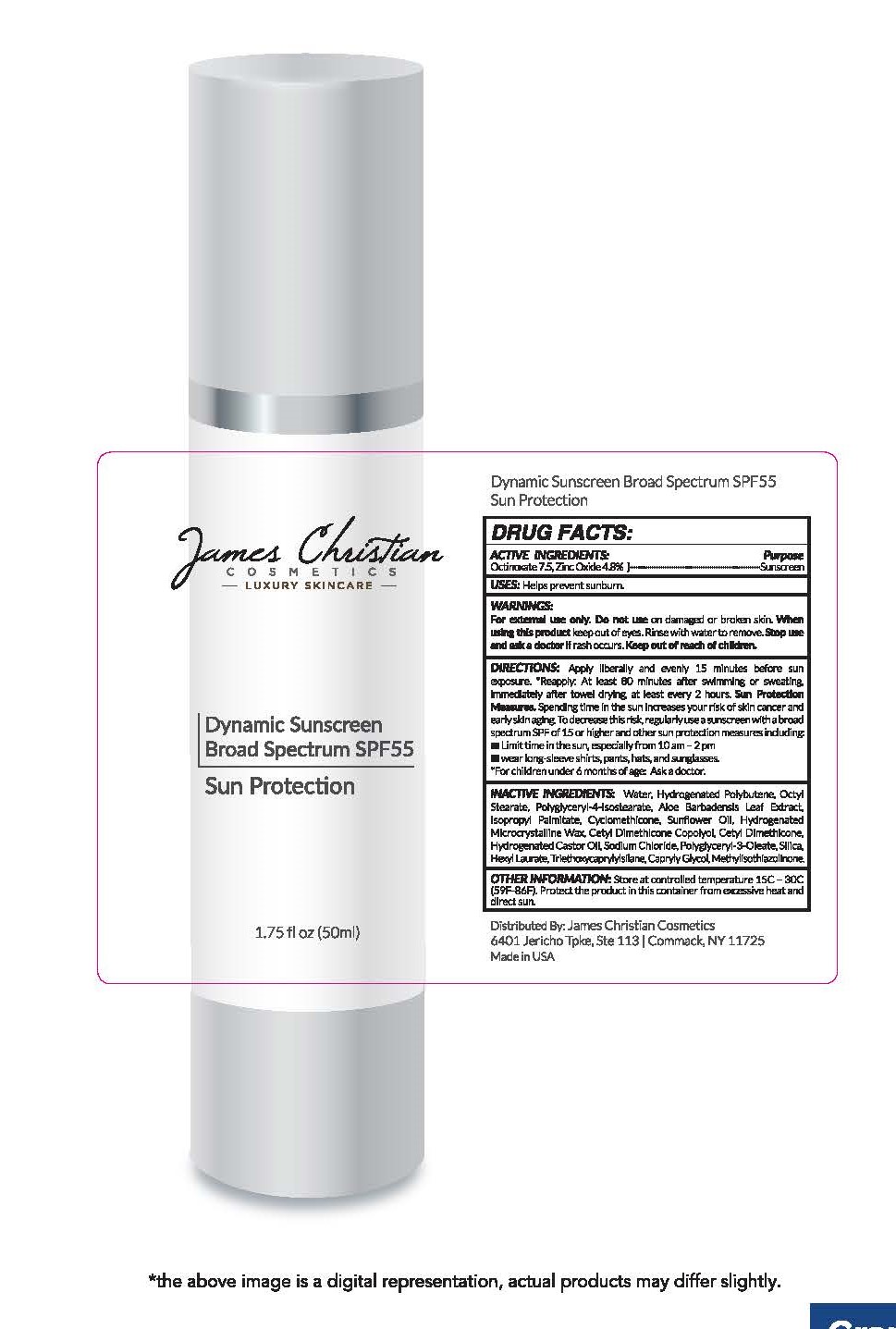 James Christian Cosmetics Luxury Skincare Dynamic Sunscreen Broad Spectrum SPF 55 Sun Protection 1.75 fl oz (50ml)