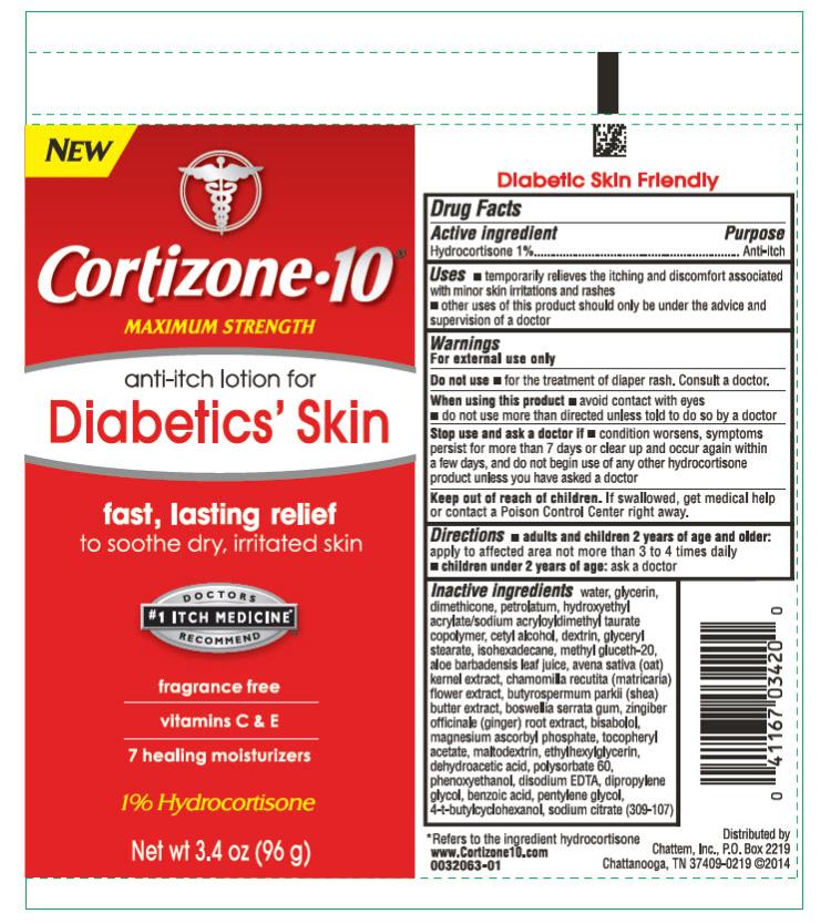 Cortizone 10® MAXIMUM STRENGTH anti-itch lotion for Diabetics' Skin fast, lasting relief to soothe dry, irritated skin 1% Hydrocortisone Net wt 3.4 oz (96 g)