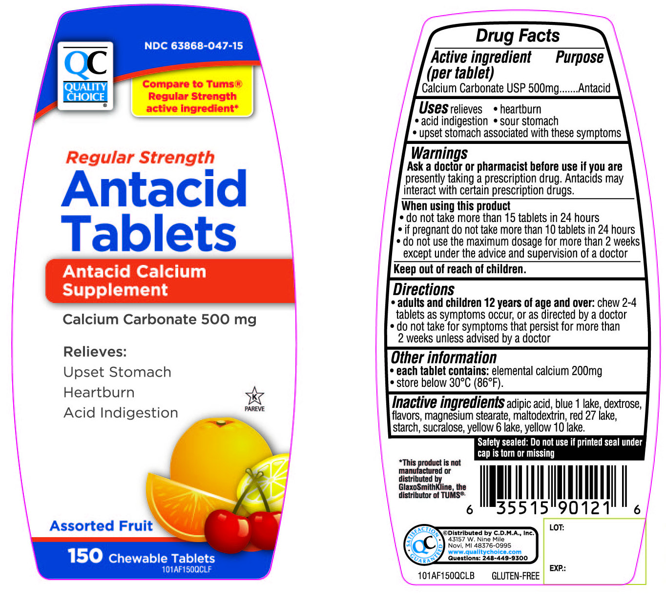 Quality Choice Regular strength Antacid Tablets 150  Count