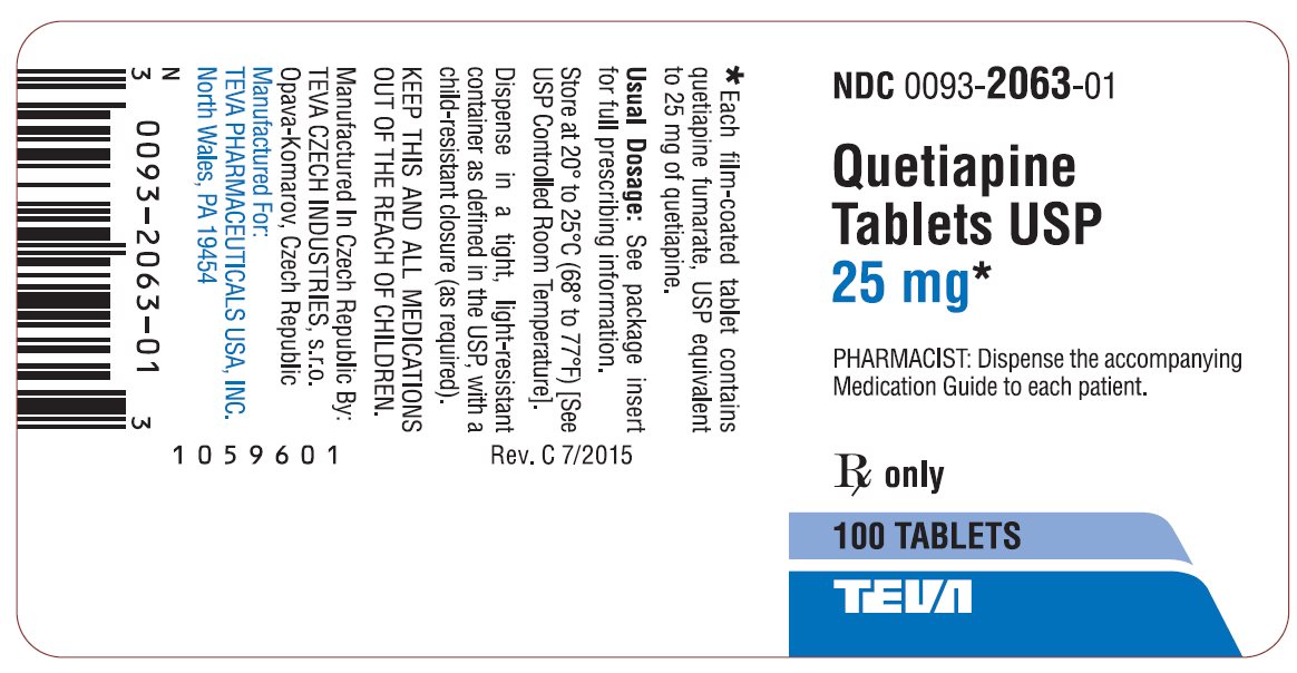 Quetiapine Tablets USP 25mg 100s Label