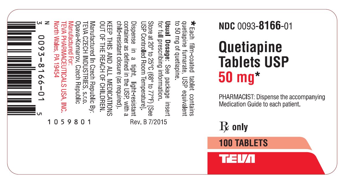 Quetiapine Tablets USP 50 mg 100s Label