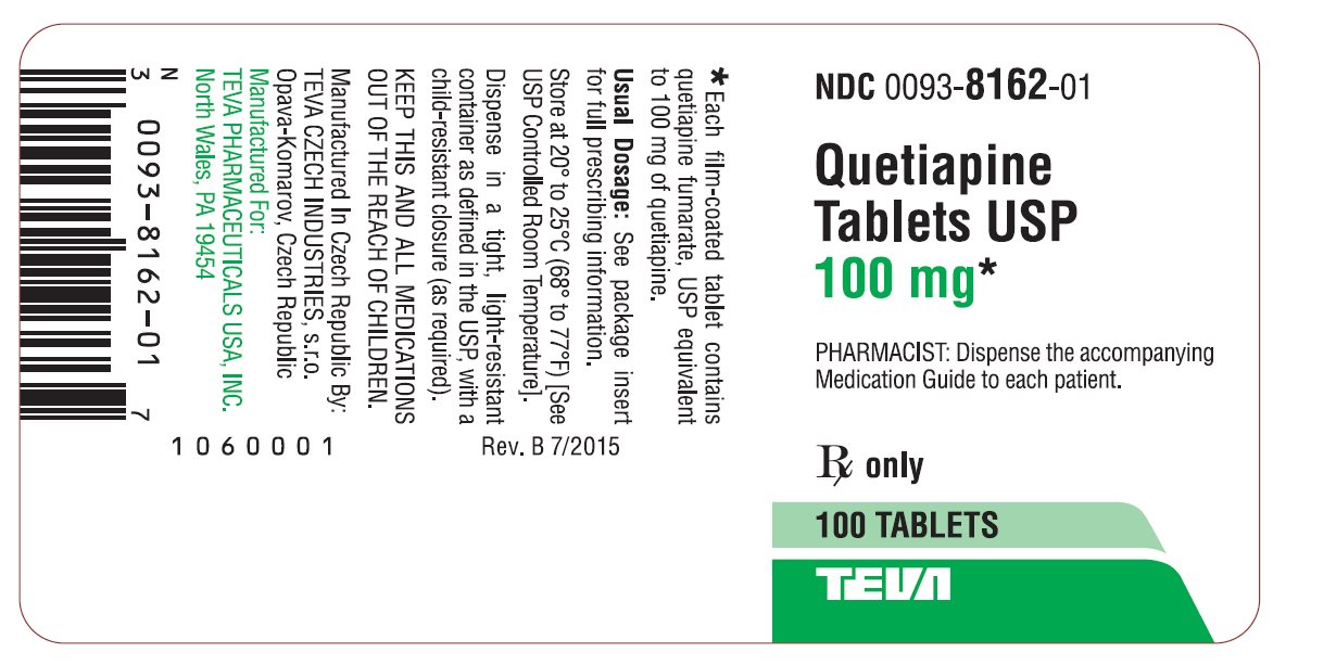 Quetiapine Tablets USP 100 mg 100s Label