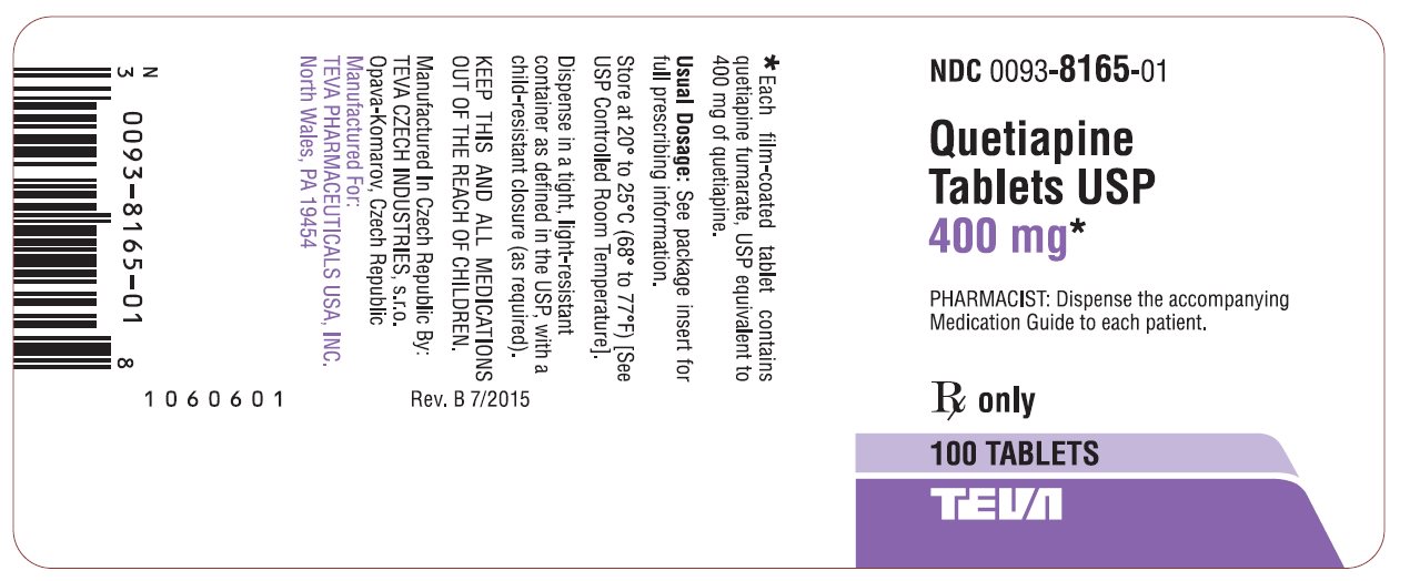 Quetiapine Tablets USP 400 mg 100s Label
