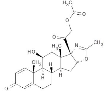 The structural formula for EMFLAZA is deflazacort (a corticosteroid).  Corticosteroids are adrenocortical steroids, both naturally occurring and synthetic.  The molecular formula for deflazacort is C25H31NO6.  The chemical name for deflazacort is (11β,16β)-21-(acetyloxy)-11-hydroxy-2'-methyl-5'H-pregna-1,4-dieno[17,16-d]oxazole-3,20-dione.