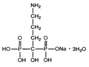 The molecular formula of alendronate sodium is C4H12NNaO7P23H2O and its formula weight is
325.12. The structural formula is:
