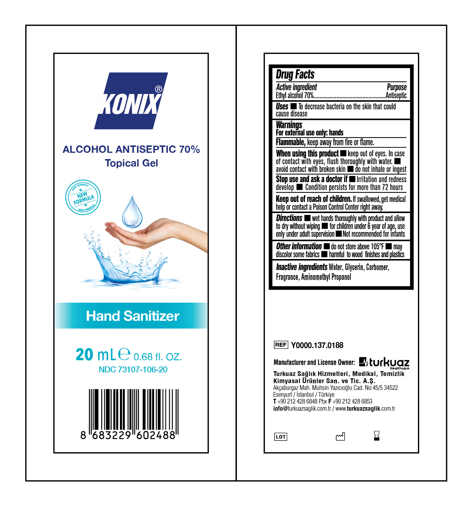 Konix hand sanitizer topical gel 20 ml sachet