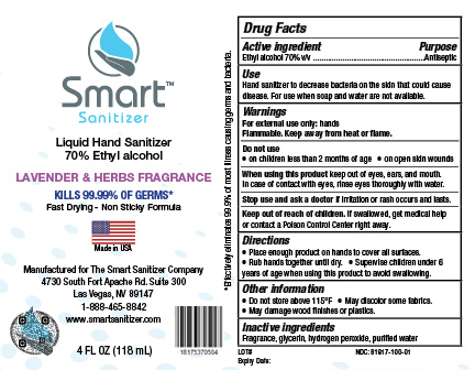 SmartSanitizer- 70% Liquid Ethanol Hand Sanitizer - Lavender & Herbs Fragrance4 FL OZ (118 mL) - NDC: <a href=/NDC/81917-100-01>81917-100-01</a>