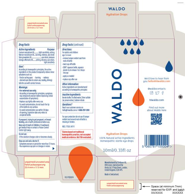 PRINCIPAL DISPLAY PANEL
Waldo
Hydration Drops
100% Natural active ingredients
Homeopathic sterile eye drops
10 ml/ 0.33 fl oz
