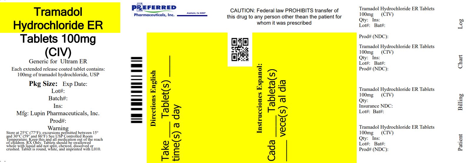 Tramadol Hydrochloride ER Tablets 100mg  