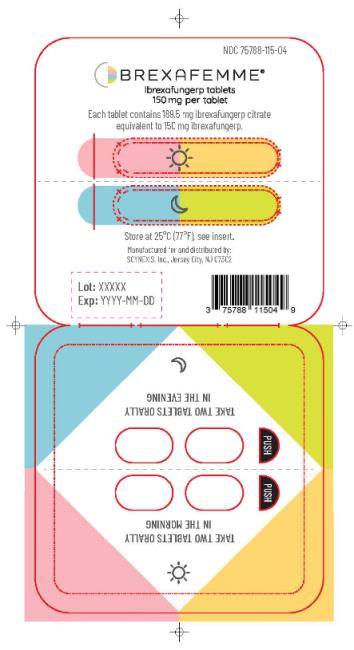 PRINCIPAL DISPLAY PANEL
NDC: <a href=/NDC/75788-115-04>75788-115-04</a>
Rx Only
Blister Pack
BREXAFEMME
150 mg per tablet
