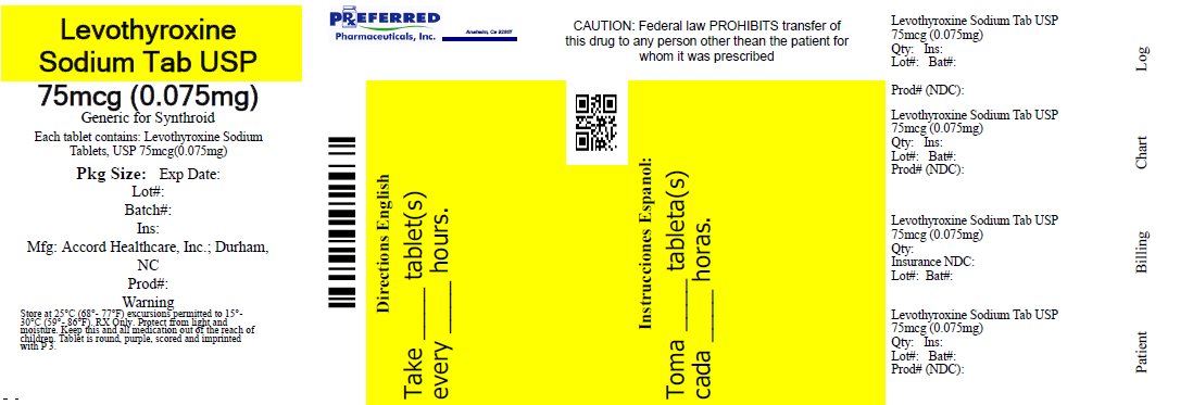 Levothyroxine Sodium Tab USP 75mcg 0.075mg