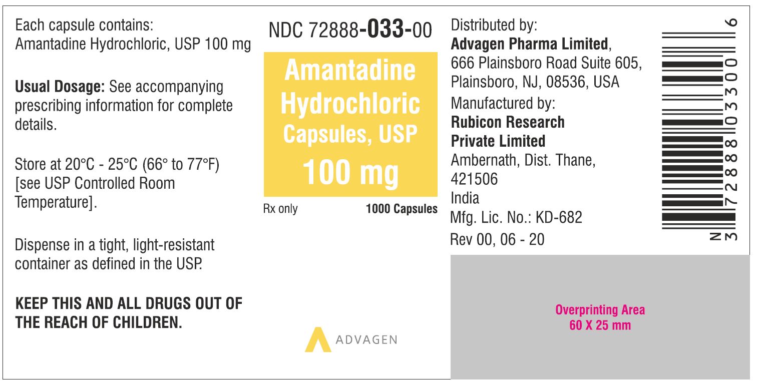 Amantadine Hydrochloride Cap, USP 100 mg - NDC-72888-033-00 - 1000 Capsules