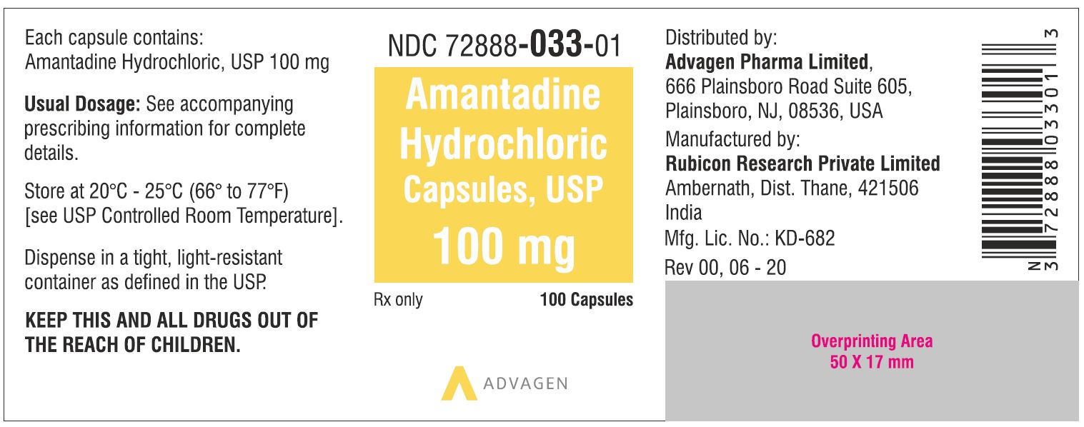 Amantadine Hydrochloride Cap, USP 100 mg - NDC-72888-033-01 - 100 Capsules