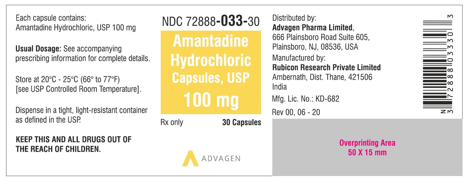 Amantadine Hydrochloride Cap, USP 100 mg - NDC-72888-033-30 - 30 Capsules