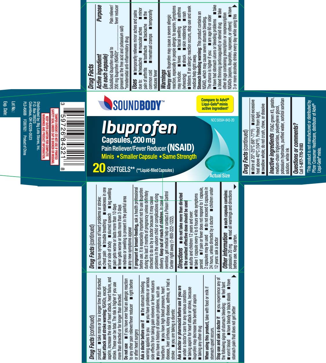 Solubilized ibuprofen equal to 200 mg ibuprofen (NSAID)* (present as the free acid and potassium salt) *nonsteroidal anti-inflammatory drug