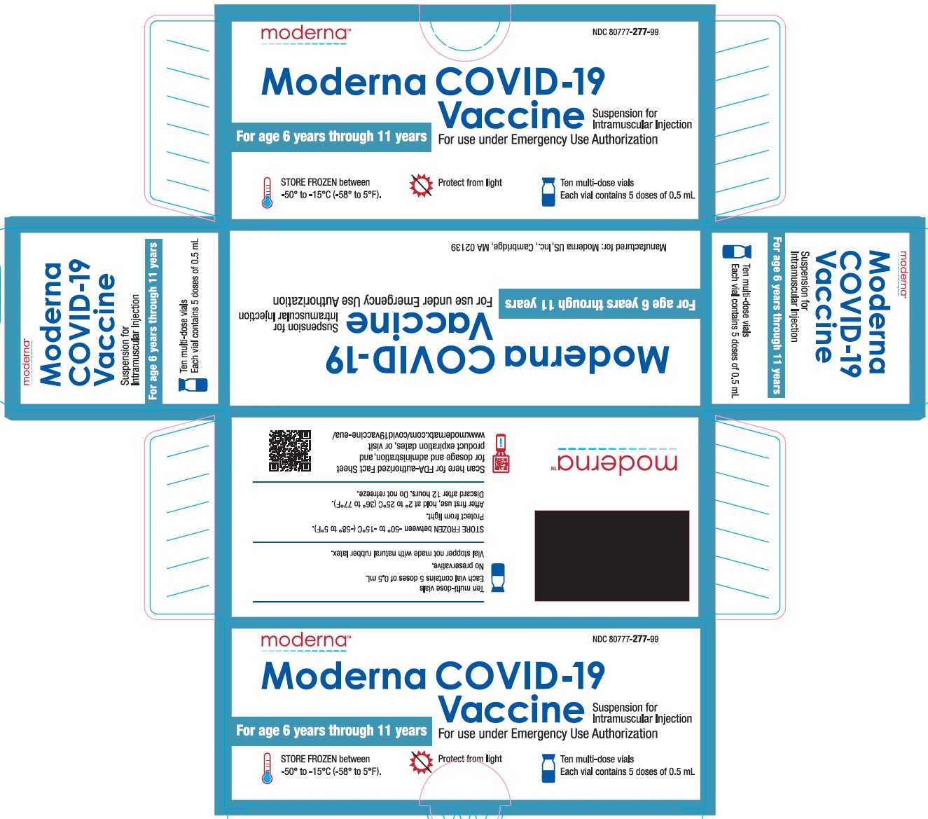 Moderna COVID-19 Vaccine Suspension for Intramuscular Injection for use under Emergency Use Authorization-Age 6y through 11y Carton (5 doses of 0.5 mL)