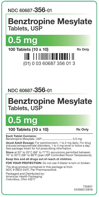 0.5 mg Benztropine Mesylate Tablets Carton