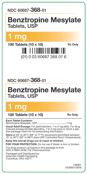 1 mg Benztropine Mesylate Tablets Carton