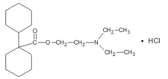 the following structural formula for BENTYL (dicyclomine hydrochloride) is [bicyclohexyl]-1-carboxylic acid, 2-(diethylamino) ethyl ester, hydrochloride, with a molecular formula of C19H35NO2HCl.