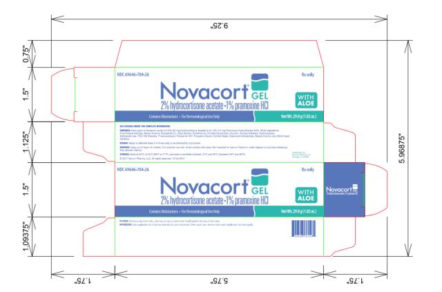 NDC: <a href=/NDC/69646-704-26>69646-704-26</a>
Novacort Gel
2% hydrocortisone acetate-
1% pramoxine HCl
Rx Only
Net Wt. 29.0 g (1.02 oz.)

