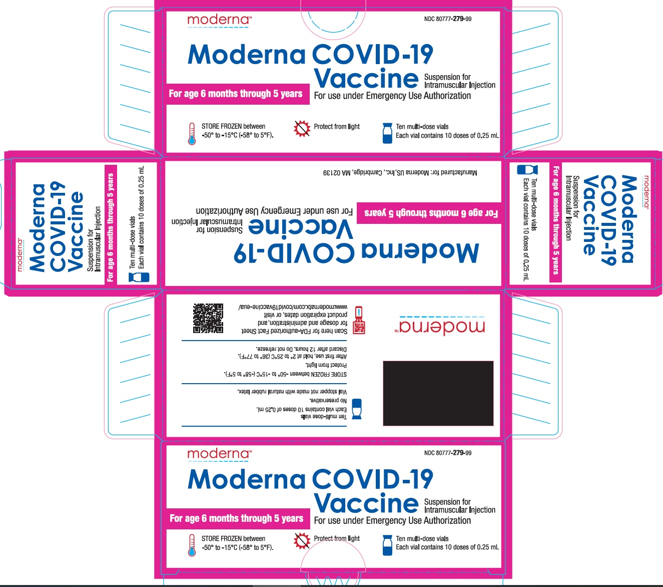Moderna COVID-19 Vaccine Suspension for Intramuscular Injection for use under Emergency Use Authorization-Age 6mo through 5y Multi-Dose Vial Label (10 doses of 0.25 mL)