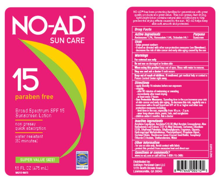 NO-AD
SUN CARE
15
paraben free
16 FL OZ (475 mL)
