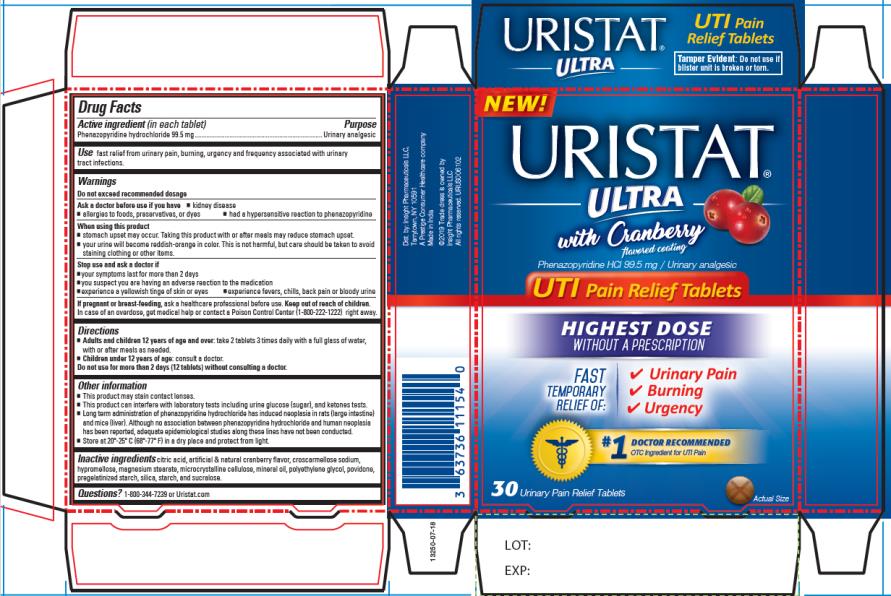 PRINCIPAL DISPLAY PANEL
URISTAT® ULTRA with Cranberry flavored coating
UTI Pain Relief Tablets
Phenazopyridine Hydrochloride  99.5 mg
30 Urinary Pain Relief Tablets
