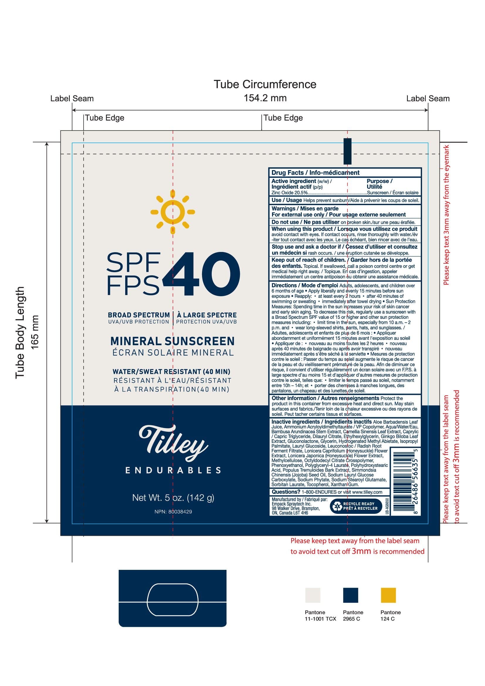 Label - Tilley SPF 40