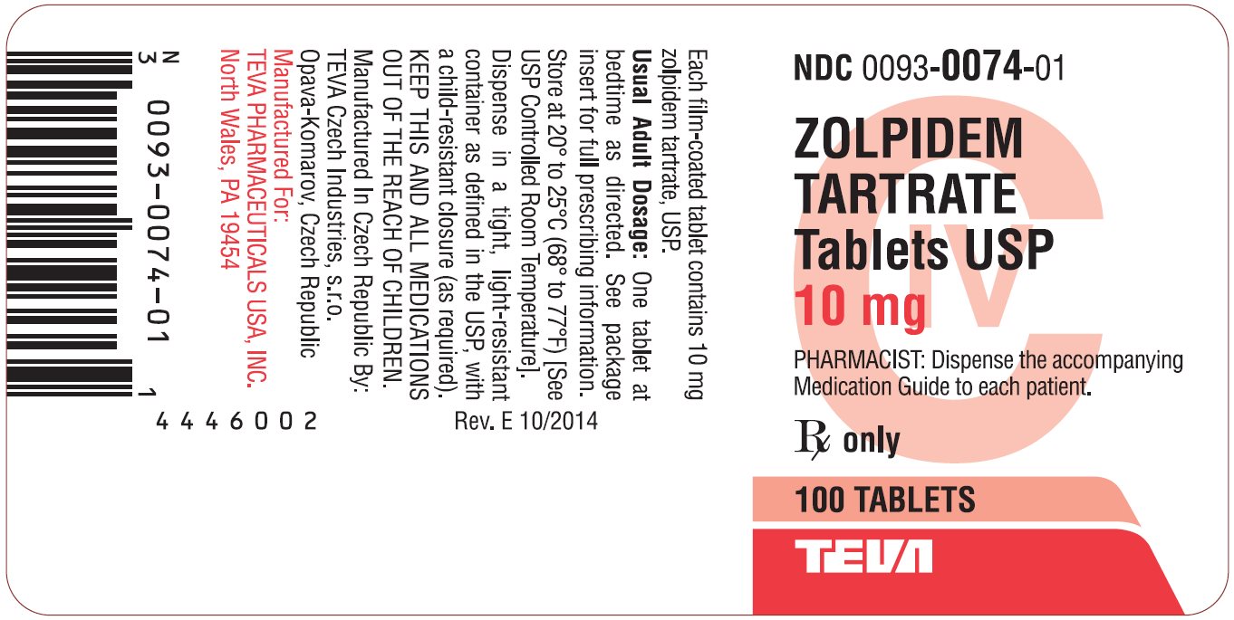 Zolpidem Tartrate Tablets USP 10 mg CIV 100s Label