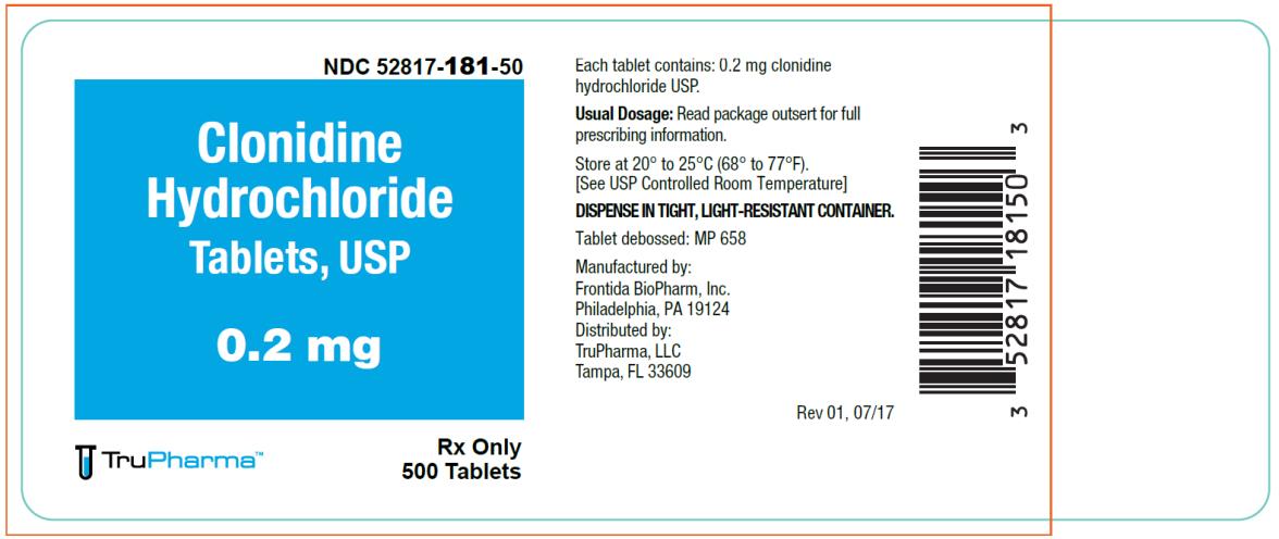 PRINCIPAL DISPLAY PANEL
NDC: <a href=/NDC/52817-182-10>52817-182-10</a>
Clonidine
Hydrochloride
Tablets, USP
0.3 mg
Rx Only
100 Tablets
