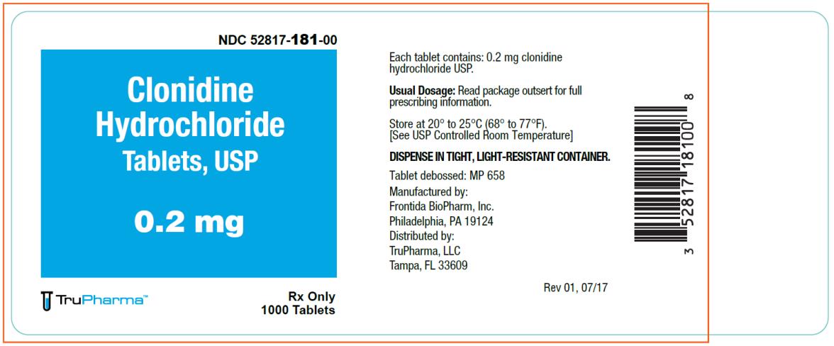 PRINCIPAL DISPLAY PANEL
NDC: <a href=/NDC/52817-182-00>52817-182-00</a>
Clonidine
Hydrochloride
Tablets, USP
0.3 mg
Rx Only
1000 Tablets
