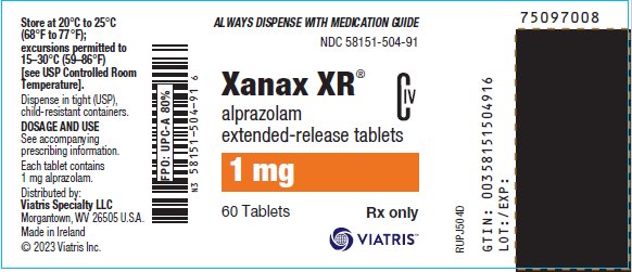 Carton Label 1 mg Xanax XR NDC: <a href=/NDC/58151-504-91>58151-504-91</a>