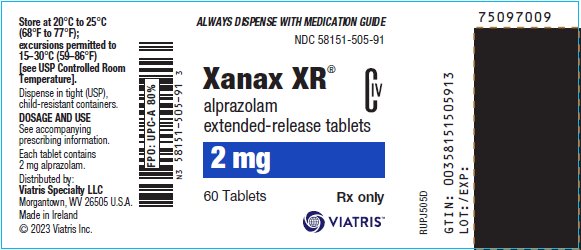 Carton Label 2 mg Xanax XR NDC: <a href=/NDC/58151-505-91>58151-505-91</a>