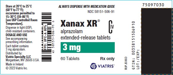 Carton Label 3 mg Xanax XR NDC: <a href=/NDC/58151-506-91>58151-506-91</a>