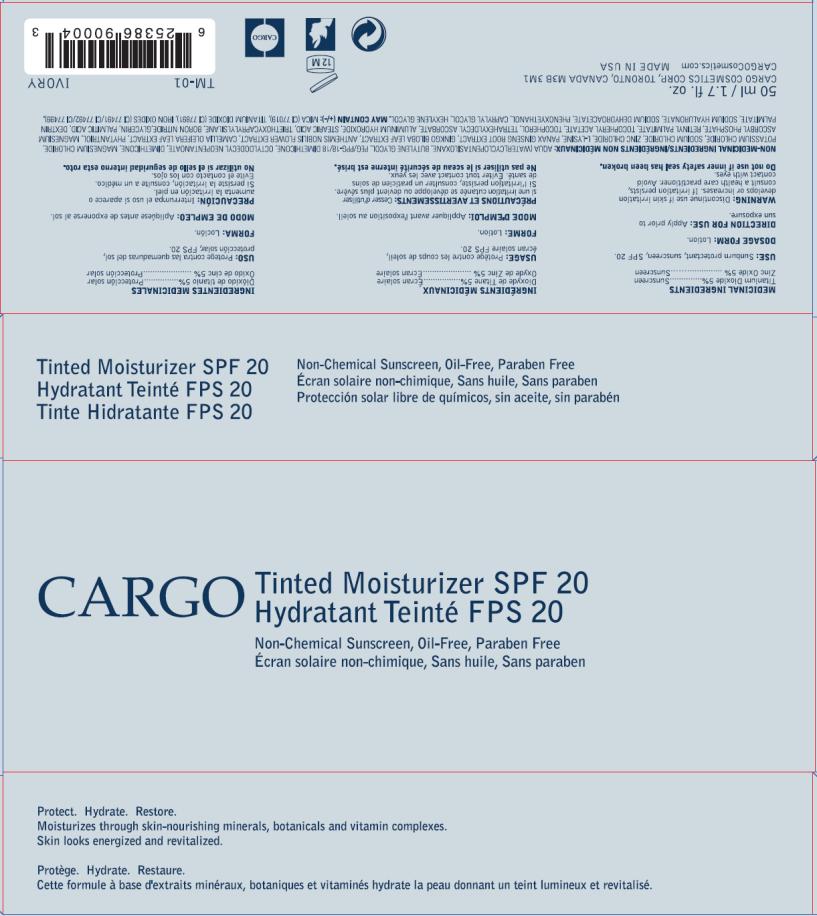 PRINCIPAL DISPLAY PANEL
CARGO Tinted Moisturizer SPF 20
Non-Chemical Sunscreen, Oil-Free, Paraben Free
5 ml/ 1.7 fl. oz. IVORY