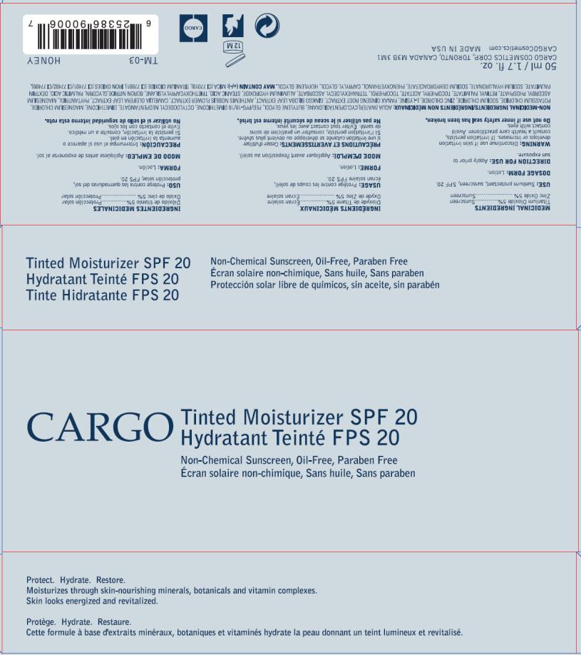 PRINCIPAL DISPLAY PANEL
CARGO Tinted Moisturizer SPF 20
Non-Chemical Sunscreen, Oil-Free, Paraben Free
5 ml/ 1.7 fl. oz. HONEY