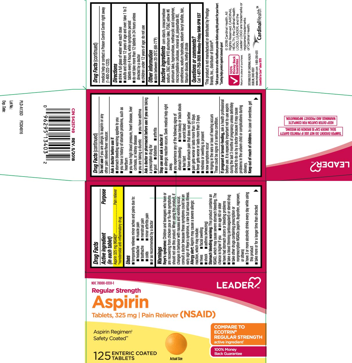 Aspirin 325 mg (NSAID)* *nonsteroidal anti-inflammatory drug